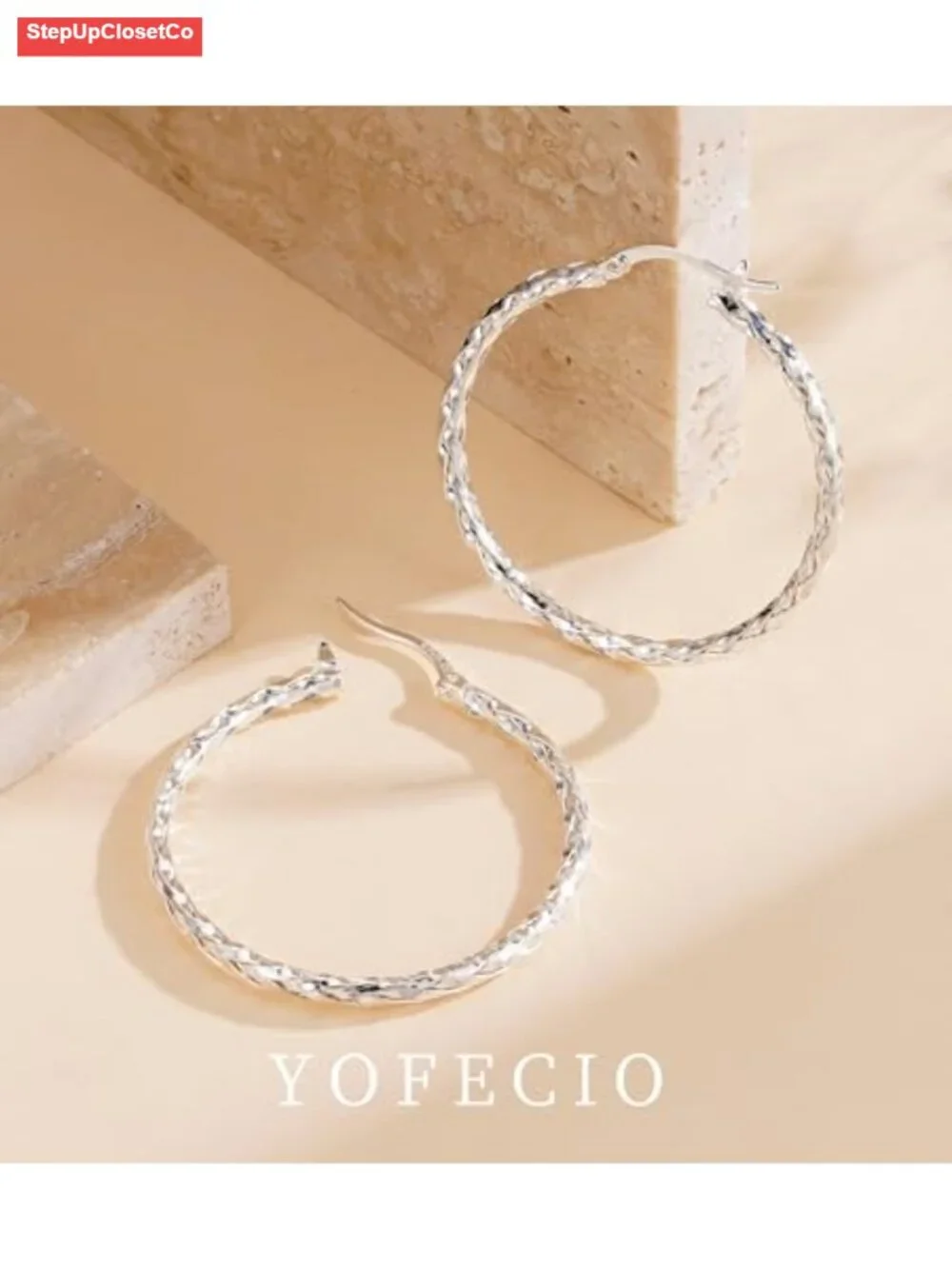 Hypoallergenic 925 Sterling Silver Twisted Hoop Earrings for Women 14K White